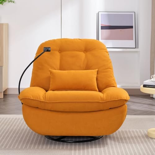 Extra grote elektrische relaxfauteuil, 360 graden draaibare schommelstoel met glijders voor volwassenen, moderne ergonomische loungestoel, woonkamer met telefoonstandaard en slimme spraakbesturing, theaterzitplaatsen