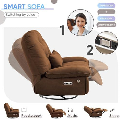 Oversized Electric Recliner Chair, 360 Swivel Rocking Glider Rocker for Adults Modern Ergonomic Lounge Chair Living Room with Phone Stand & Smart Voice Control Theater Seating