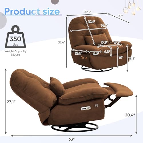 Oversized Electric Recliner Chair, 360 Swivel Rocking Glider Rocker for Adults Modern Ergonomic Lounge Chair Living Room with Phone Stand & Smart Voice Control Theater Seating