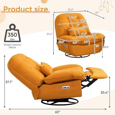 Oversized Electric Recliner Chair, 360 Swivel Rocking Glider Rocker for Adults Modern Ergonomic Lounge Chair Living Room with Phone Stand & Smart Voice Control Theater Seating