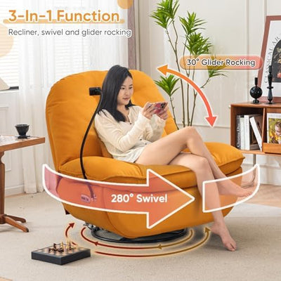 Oversized Electric Recliner Chair, 360 Swivel Rocking Glider Rocker for Adults Modern Ergonomic Lounge Chair Living Room with Phone Stand & Smart Voice Control Theater Seating