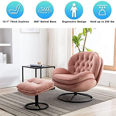 Baysitone Velvet Swivel Accent Chair with Ottoman Set, Modern Lounge Chair with Footrest, Comfy Armchair with 360 Degree Swiveling for Living Room, Bedroom, Reading Room, Home Office