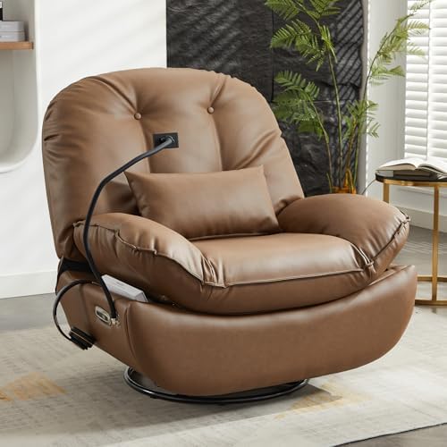 Oversized Electric Recliner Chair, 360 Swivel Rocking Glider Rocker for Adults Modern Ergonomic Lounge Chair Living Room with Phone Stand & Smart Voice Control Theater Seating