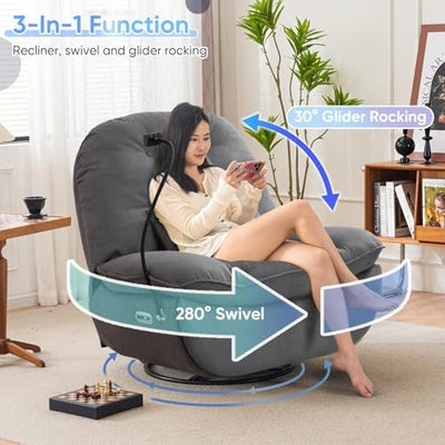 Oversized Electric Recliner Chair, 360 Swivel Rocking Glider Rocker for Adults Modern Ergonomic Lounge Chair Living Room with Phone Stand & Smart Voice Control Theater Seating