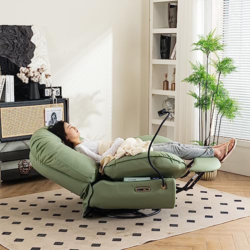 Extra grote elektrische relaxfauteuil, 360 graden draaibare schommelstoel met glijders voor volwassenen, moderne ergonomische loungestoel, woonkamer met telefoonstandaard en slimme spraakbesturing, theaterzitplaatsen