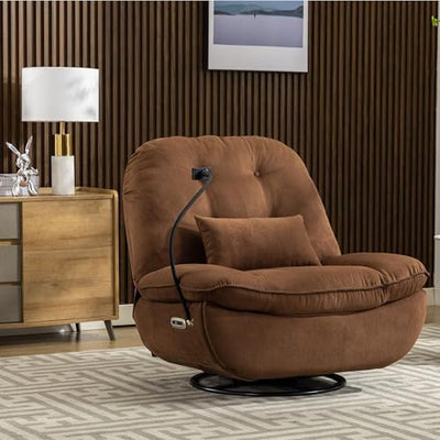 Oversized Electric Recliner Chair, 360 Swivel Rocking Glider Rocker for Adults Modern Ergonomic Lounge Chair Living Room with Phone Stand & Smart Voice Control Theater Seating