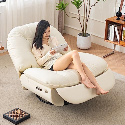 Extra grote elektrische relaxfauteuil, 360 graden draaibare schommelstoel met glijders voor volwassenen, moderne ergonomische loungestoel, woonkamer met telefoonstandaard en slimme spraakbesturing, theaterzitplaatsen