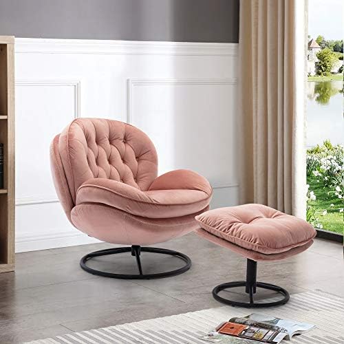 Baysitone Velvet Swivel Accent Chair with Ottoman Set, Modern Lounge Chair with Footrest, Comfy Armchair with 360 Degree Swiveling for Living Room, Bedroom, Reading Room, Home Office