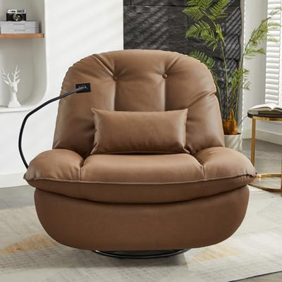 Extra grote elektrische relaxfauteuil, 360 graden draaibare schommelstoel met glijders voor volwassenen, moderne ergonomische loungestoel, woonkamer met telefoonstandaard en slimme spraakbesturing, theaterzitplaatsen