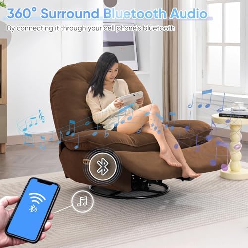 Oversized Electric Recliner Chair, 360 Swivel Rocking Glider Rocker for Adults Modern Ergonomic Lounge Chair Living Room with Phone Stand & Smart Voice Control Theater Seating