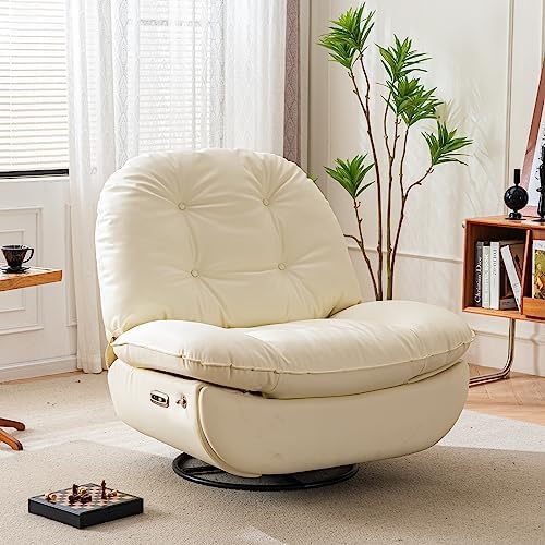 Extra grote elektrische relaxfauteuil, 360 graden draaibare schommelstoel met glijders voor volwassenen, moderne ergonomische loungestoel, woonkamer met telefoonstandaard en slimme spraakbesturing, theaterzitplaatsen