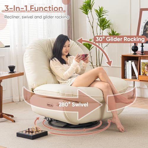 Oversized Electric Recliner Chair, 360 Swivel Rocking Glider Rocker for Adults Modern Ergonomic Lounge Chair Living Room with Phone Stand & Smart Voice Control Theater Seating