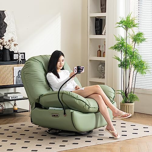 Extra grote elektrische relaxfauteuil, 360 graden draaibare schommelstoel met glijders voor volwassenen, moderne ergonomische loungestoel, woonkamer met telefoonstandaard en slimme spraakbesturing, theaterzitplaatsen