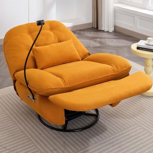 Extra grote elektrische relaxfauteuil, 360 graden draaibare schommelstoel met glijders voor volwassenen, moderne ergonomische loungestoel, woonkamer met telefoonstandaard en slimme spraakbesturing, theaterzitplaatsen