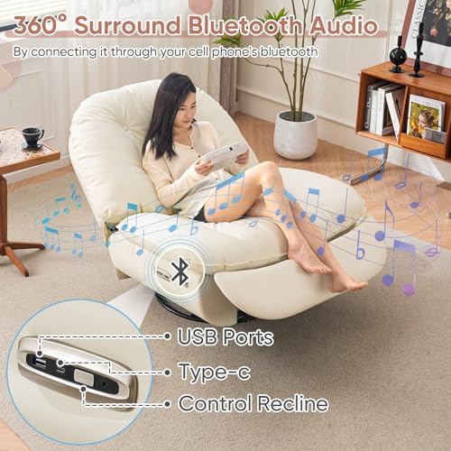 Oversized Electric Recliner Chair, 360 Swivel Rocking Glider Rocker for Adults Modern Ergonomic Lounge Chair Living Room with Phone Stand & Smart Voice Control Theater Seating