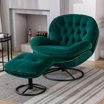 Baysitone Velvet Swivel Accent Chair with Ottoman Set, Modern Lounge Chair with Footrest, Comfy Armchair with 360 Degree Swiveling for Living Room, Bedroom, Reading Room, Home Office