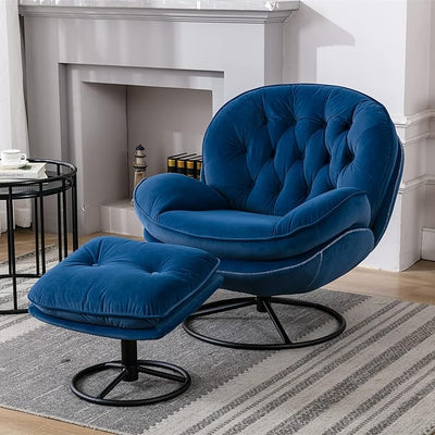 Baysitone Velvet Swivel Accent Chair with Ottoman Set, Modern Lounge Chair with Footrest, Comfy Armchair with 360 Degree Swiveling for Living Room, Bedroom, Reading Room, Home Office