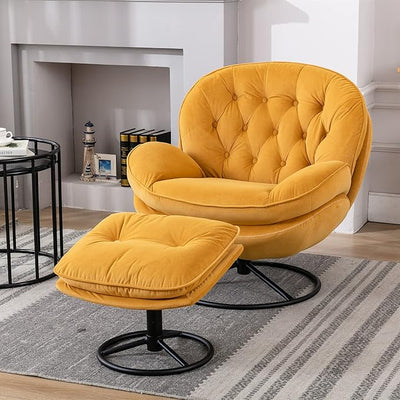 Baysitone Velvet Swivel Accent Chair with Ottoman Set, Modern Lounge Chair with Footrest, Comfy Armchair with 360 Degree Swiveling for Living Room, Bedroom, Reading Room, Home Office