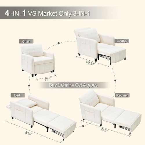 4-in-1 Convertible Sofa Bed with Adjustable Backrest and Extra Storage – Premium Sleeper Chair