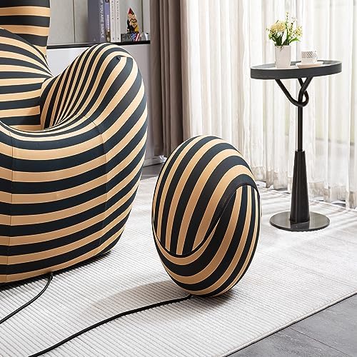 Modern Striped Accent Chair with Ottoman – Comfortable and Vibrant Lounge Seating