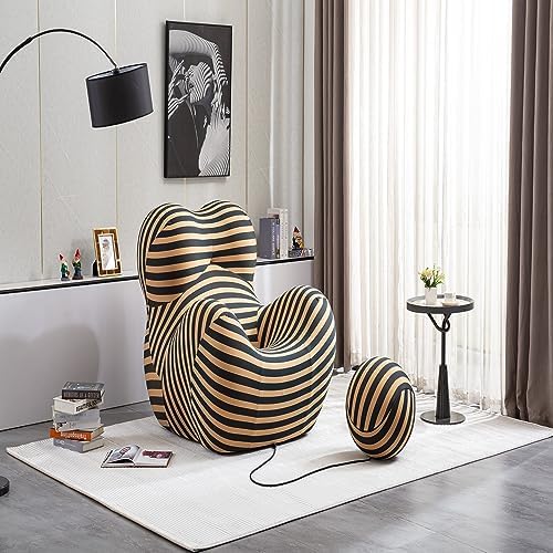 Modern Striped Accent Chair with Ottoman – Comfortable and Vibrant Lounge Seating