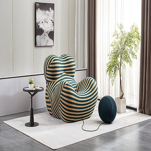 Modern Striped Accent Chair with Ottoman – Comfortable and Vibrant Lounge Seating