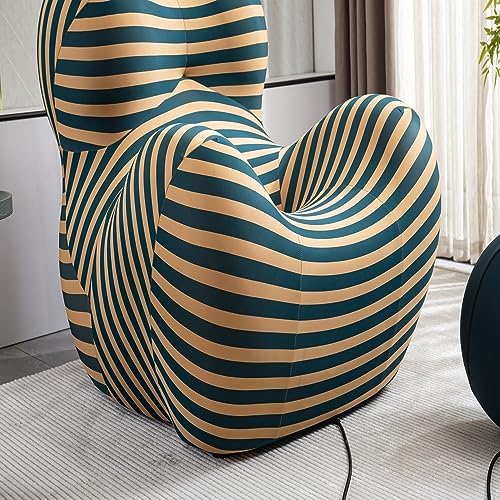 Modern Striped Accent Chair with Ottoman – Comfortable and Vibrant Lounge Seating