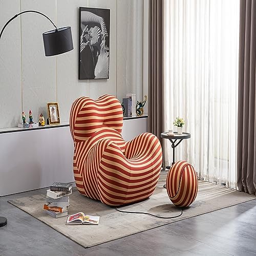 Modern Striped Accent Chair with Ottoman – Comfortable and Vibrant Lounge Seating