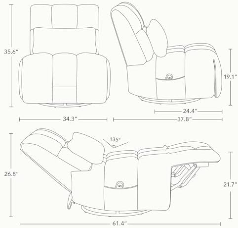 Ultimate Comfort Power Recliner Chair with Swivel & Gliding Function – Ergonomic Design with Adjustable Lumbar Support